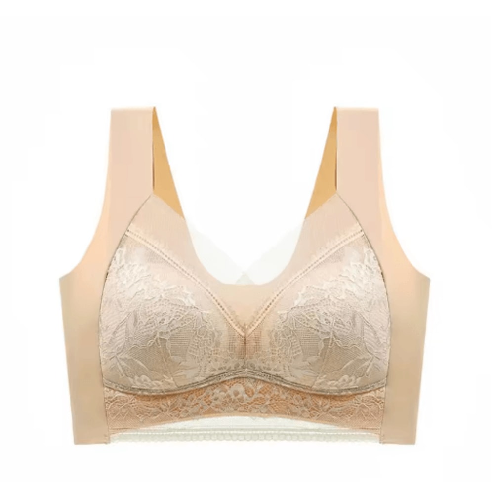 Plus Size Lace Ice Silk AntiSag Seamless Padded Vest Bra 5