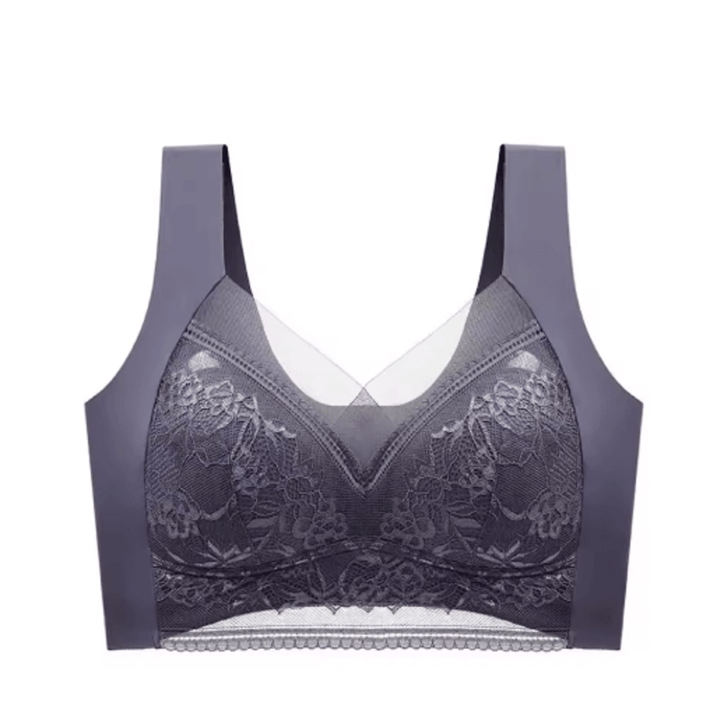 Plus Size Lace Ice Silk AntiSag Seamless Padded Vest Bra 6