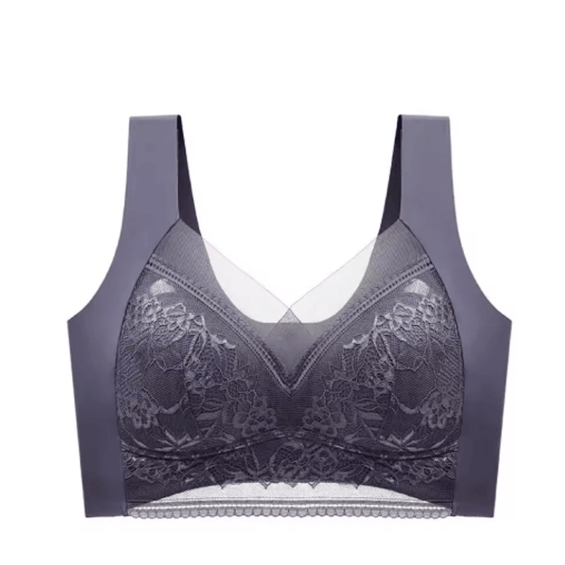 Plus Size Lace Ice Silk AntiSag Seamless Padded Vest Bra 6