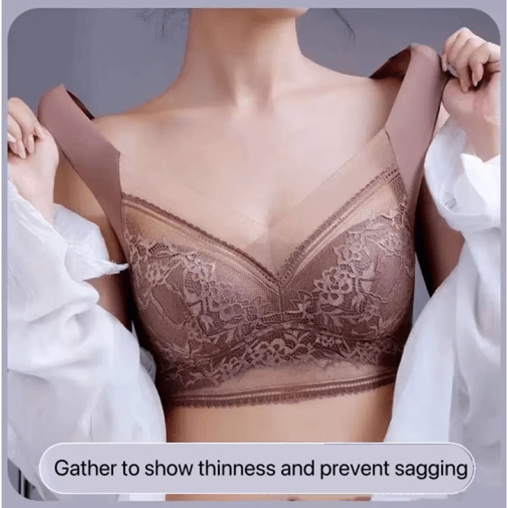 Plus Size Lace Ice Silk AntiSag Seamless Padded Vest Bra 0