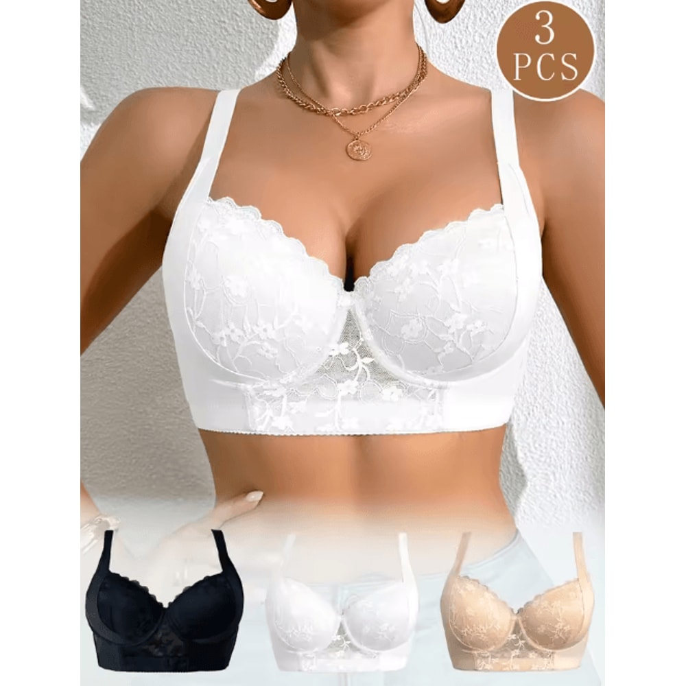 Sexy Lace Underwire Push Up Side Support Minimizer Bra AD Cup 1