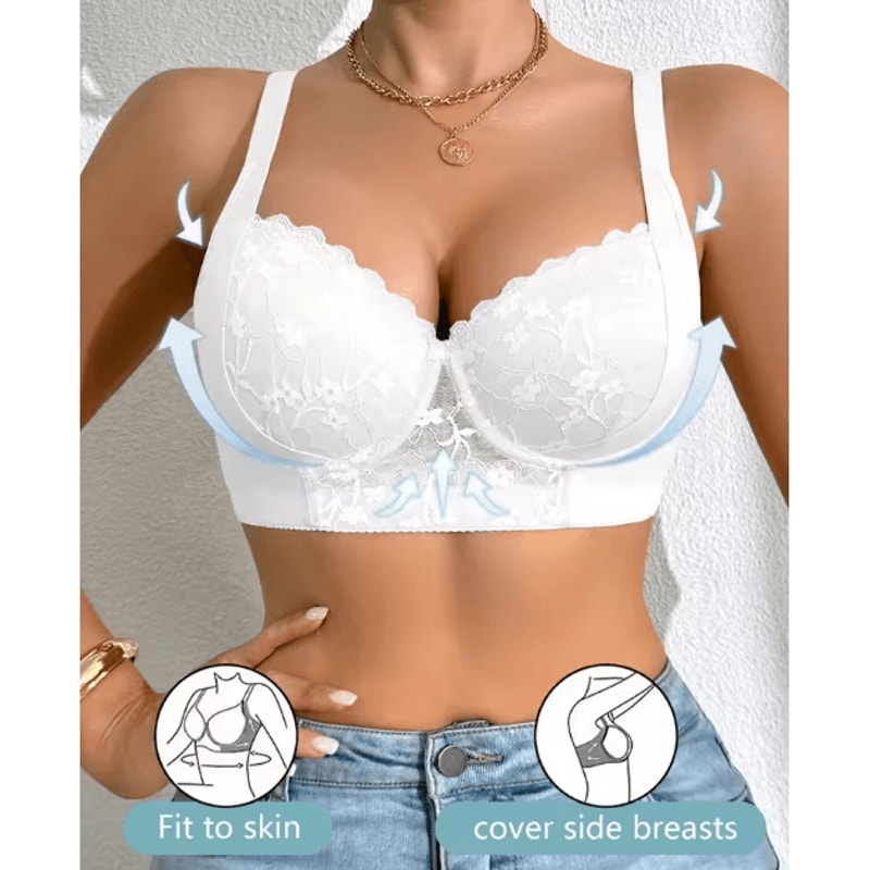 Sexy Lace Underwire Push Up Side Support Minimizer Bra AD Cup 2