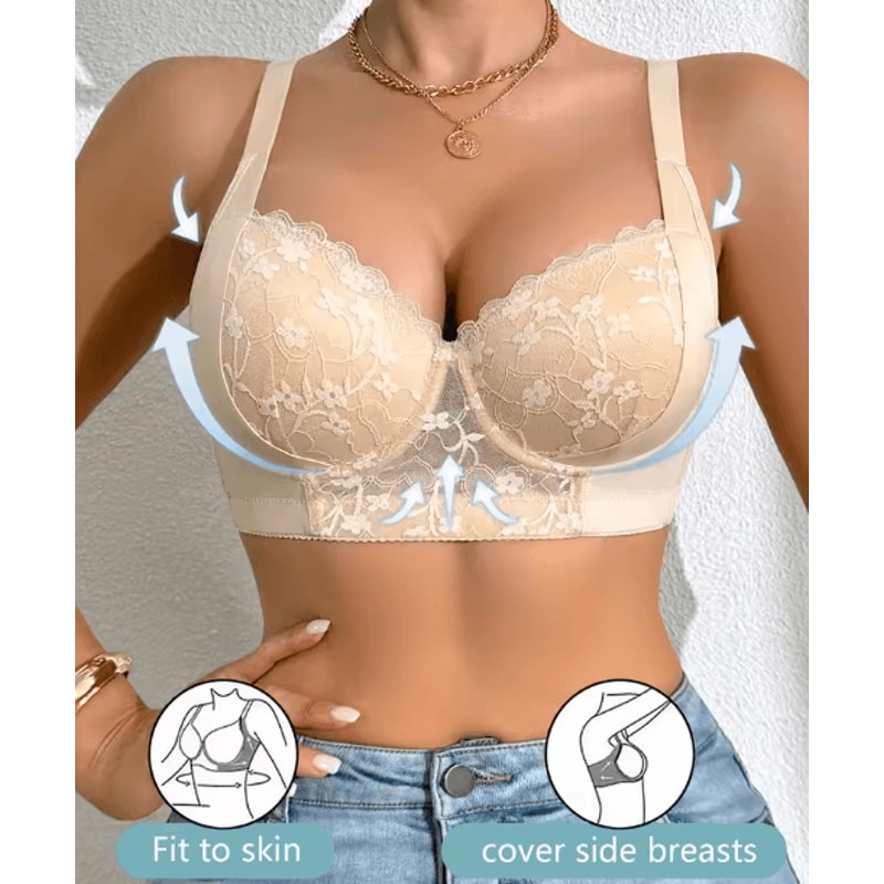 Sexy Lace Underwire Push Up Side Support Minimizer Bra AD Cup 3