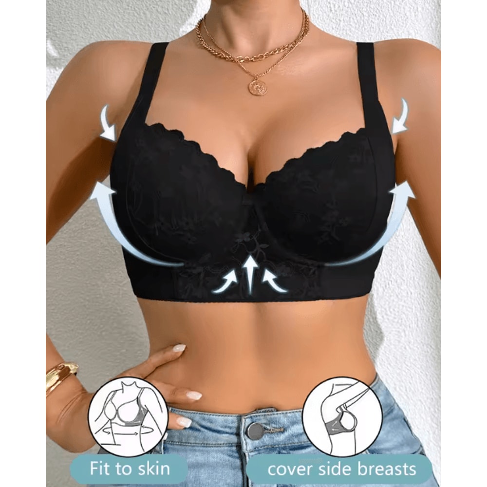Sexy Lace Underwire Push Up Side Support Minimizer Bra AD Cup 4