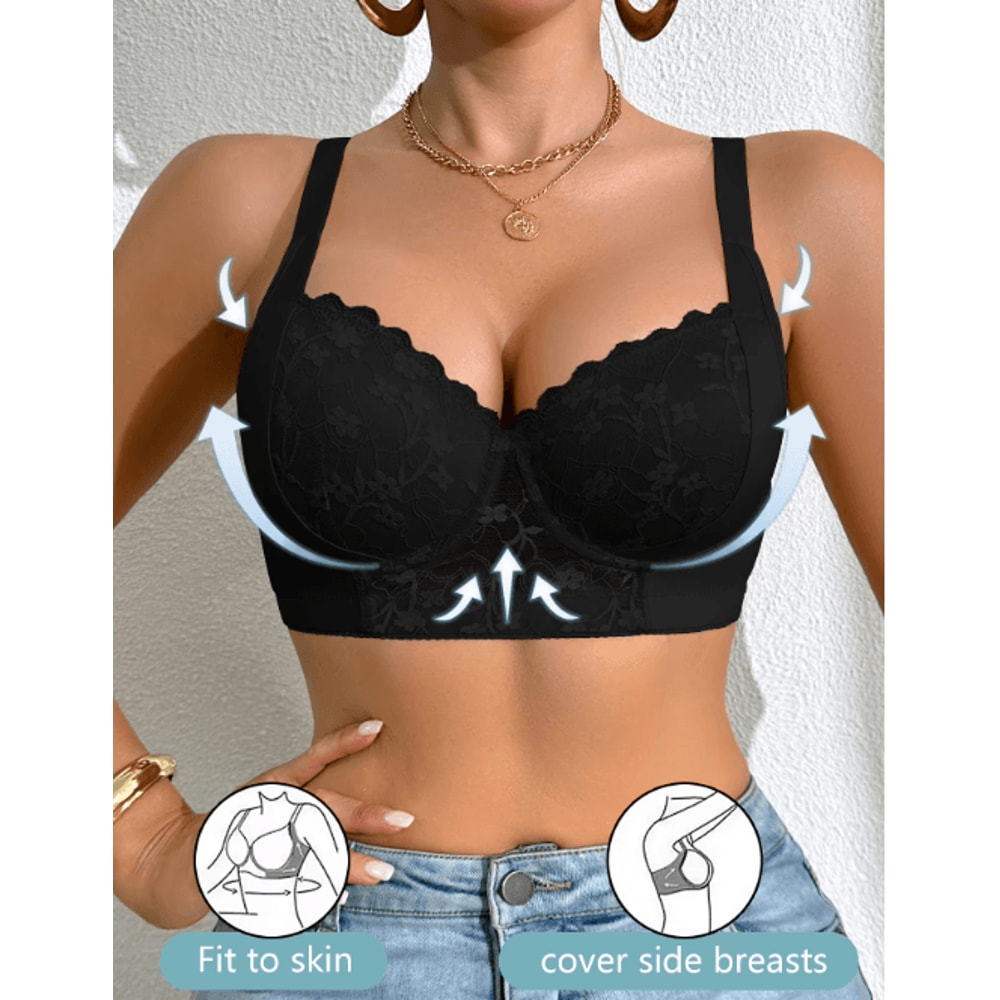 Sexy Lace Underwire Push Up Side Support Minimizer Bra AD Cup 6