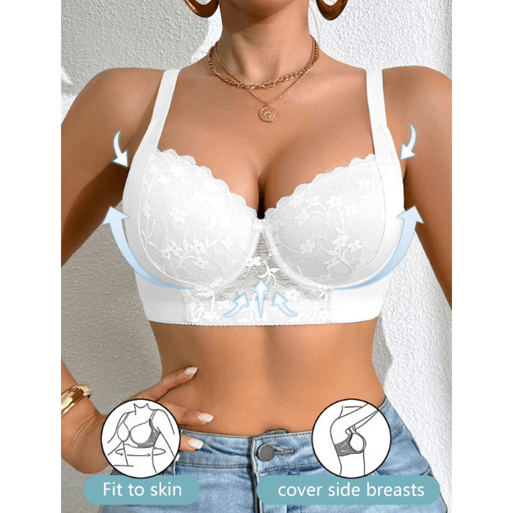 Sexy Lace Underwire Push Up Side Support Minimizer Bra AD Cup 0