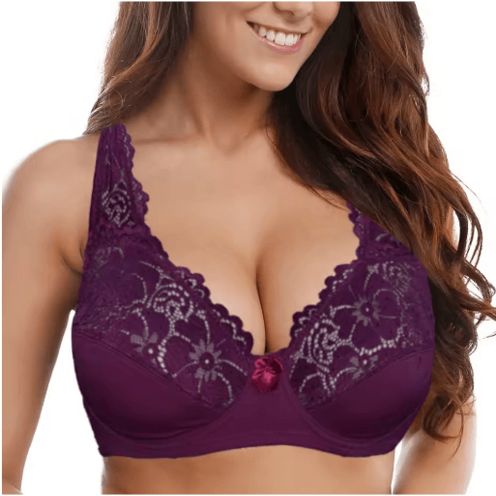 Floral Sheer Plus Size Lace Bra With Underwire Support 0