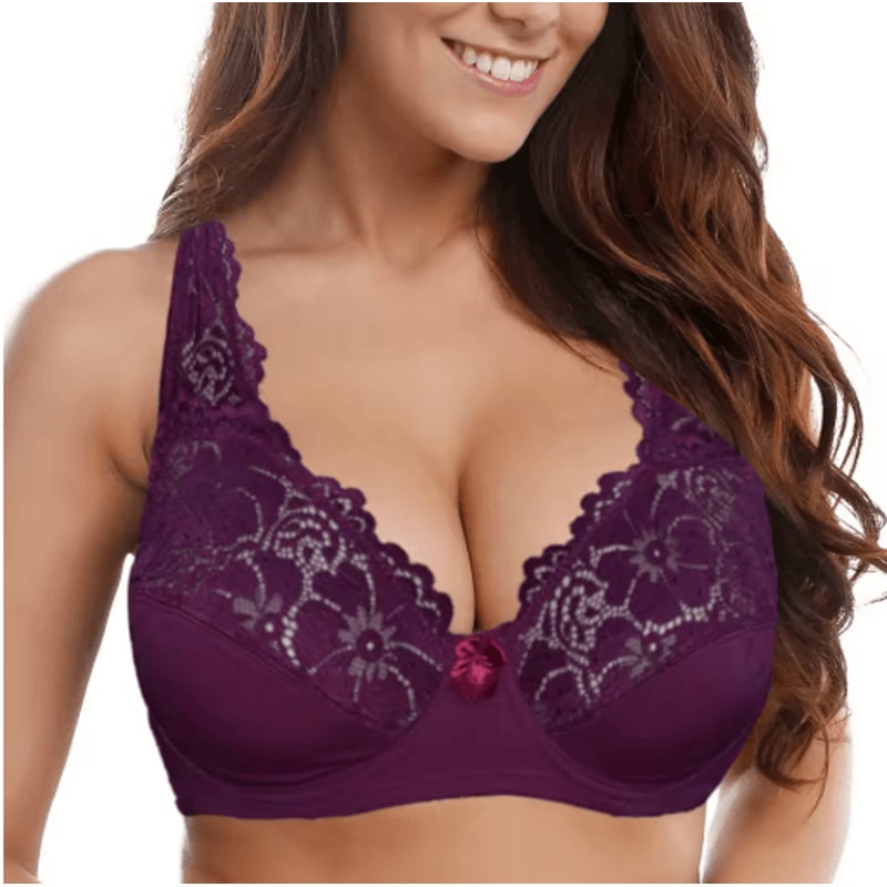 Floral Sheer Plus Size Lace Bra With Underwire Support 0