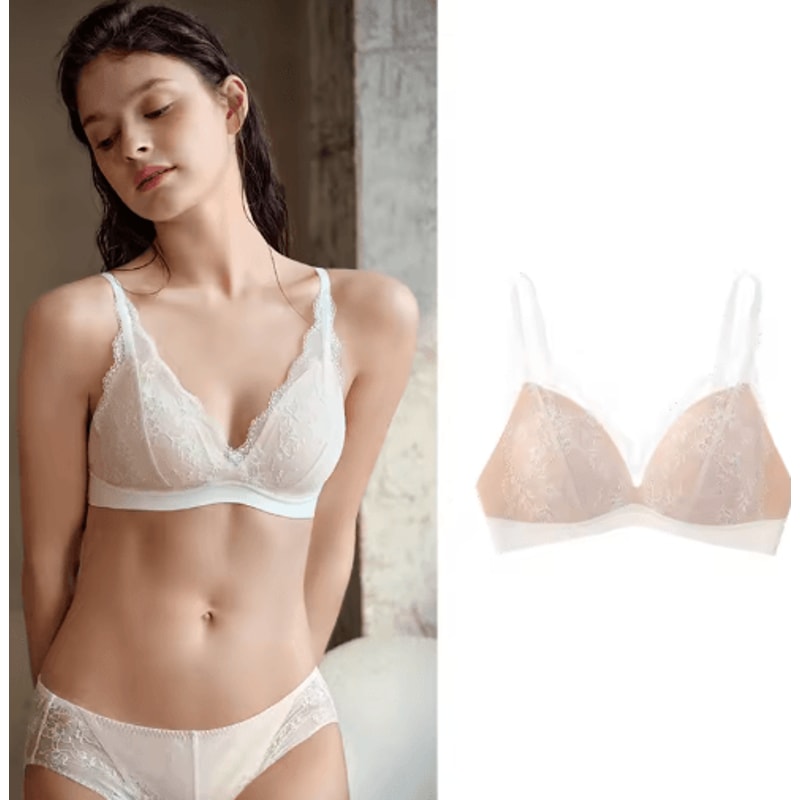 SUJIIN Deep V Wireless Push Up Lace Bra For Small Busts 2