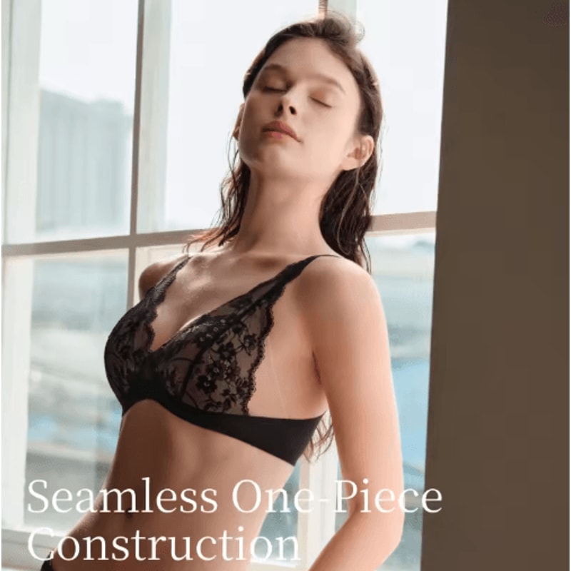 SUJIIN Deep V Wireless Push Up Lace Bra For Small Busts 5