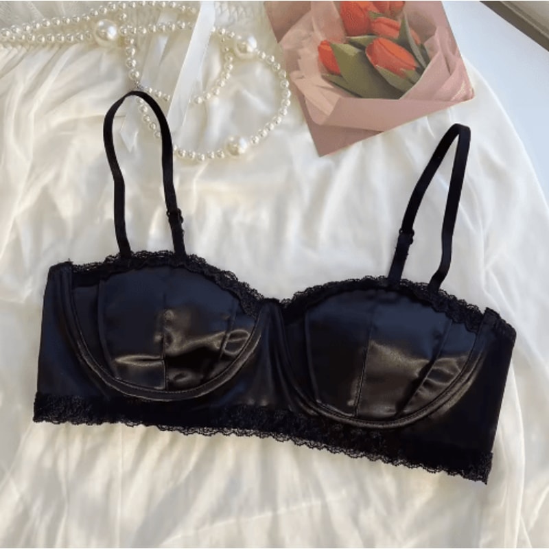 French Satin Seashell Half Cup Underwire Lace Bra 3