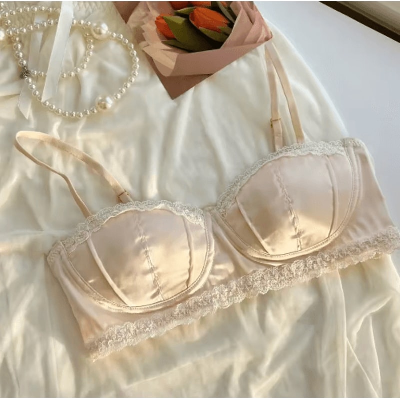 French Satin Seashell Half Cup Underwire Lace Bra 4