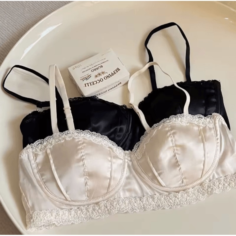 French Satin Seashell Half Cup Underwire Lace Bra 5