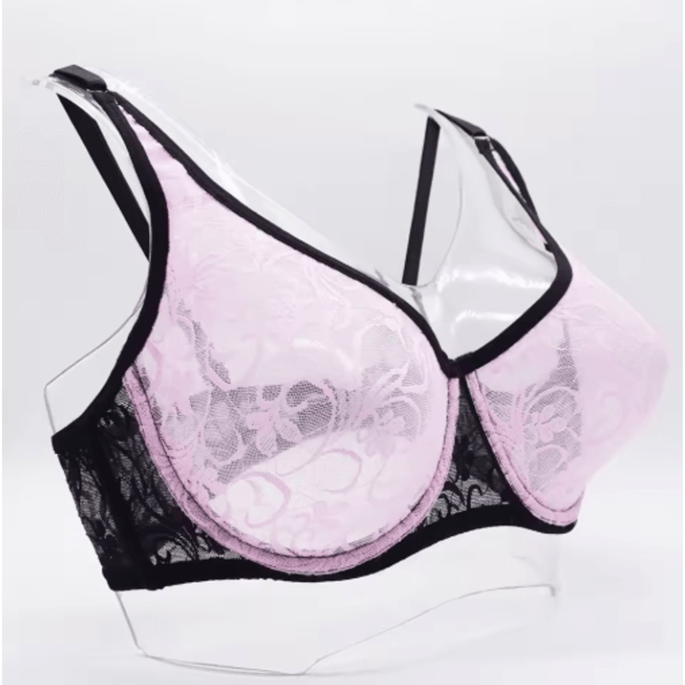 Embroidered Hollow Out Plus Size Lace Underwire Bra 2