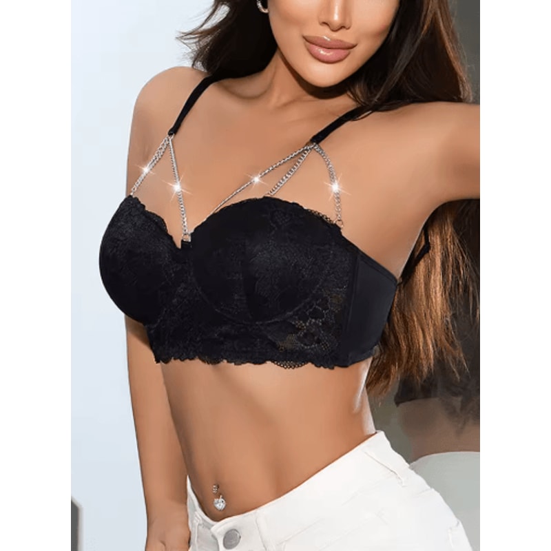 Diamond Chain Lace 3 To 4 Cup Underwire Push Up Bra 3