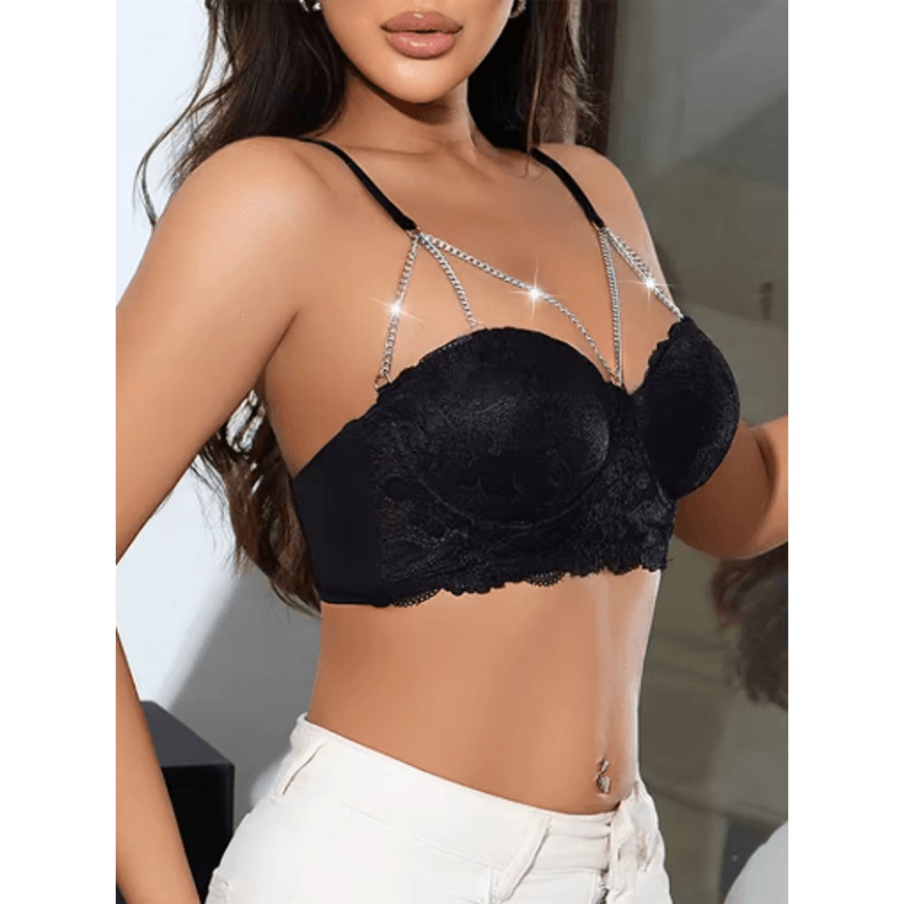 Diamond Chain Lace 3 To 4 Cup Underwire Push Up Bra 4