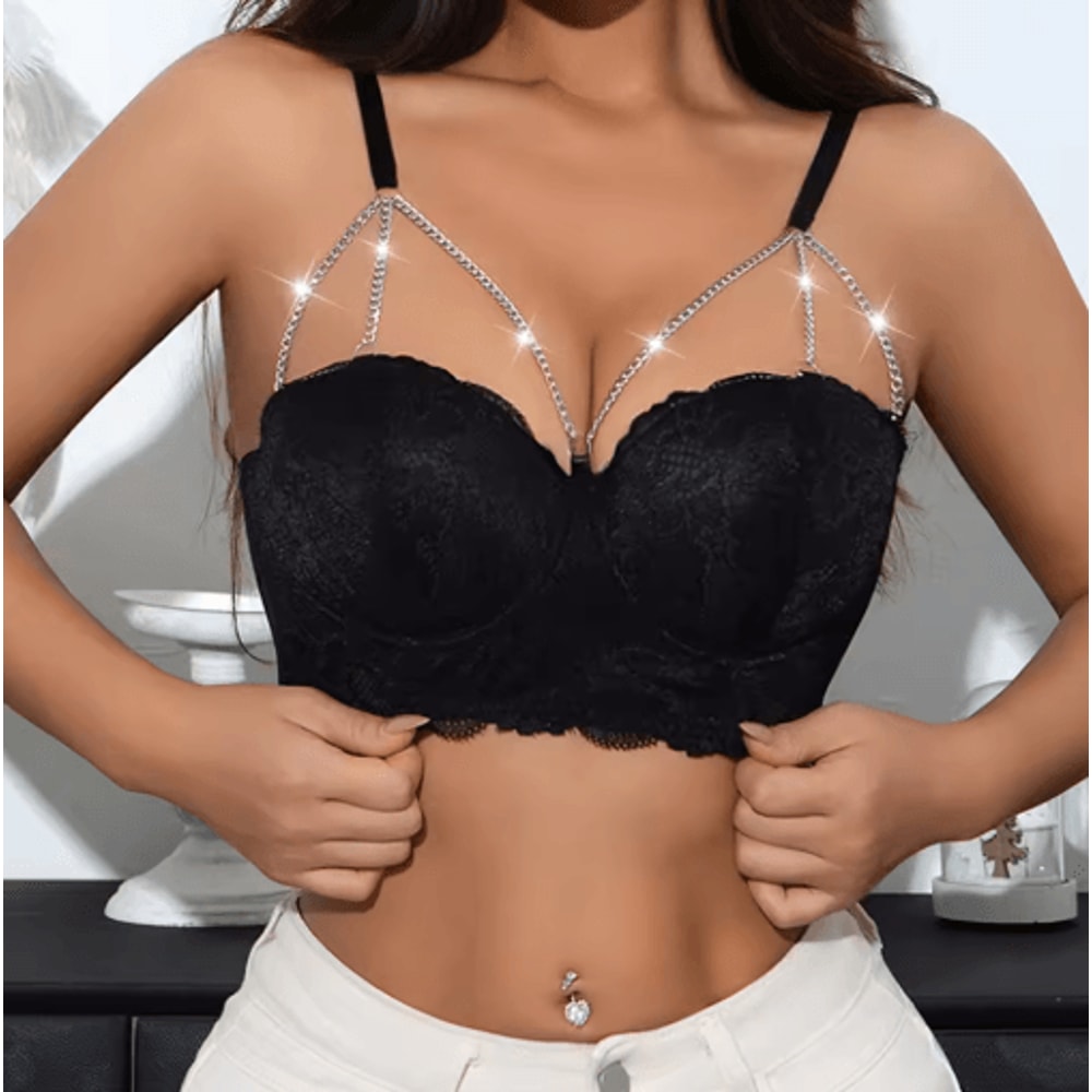 Diamond Chain Lace 3 To 4 Cup Underwire Push Up Bra 0