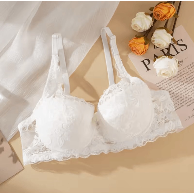 Embroidered Plus Size Lace Push Up Bra With Thin Underwire 1