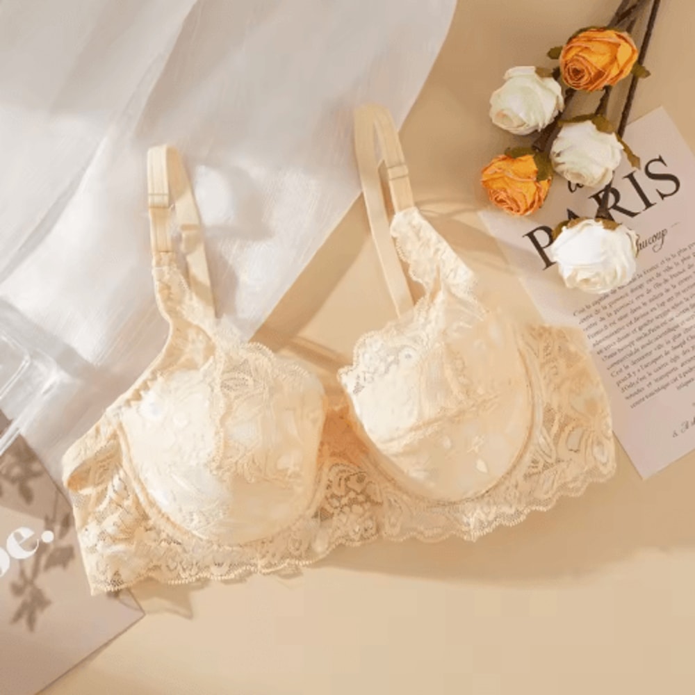 Embroidered Plus Size Lace Push Up Bra With Thin Underwire 2