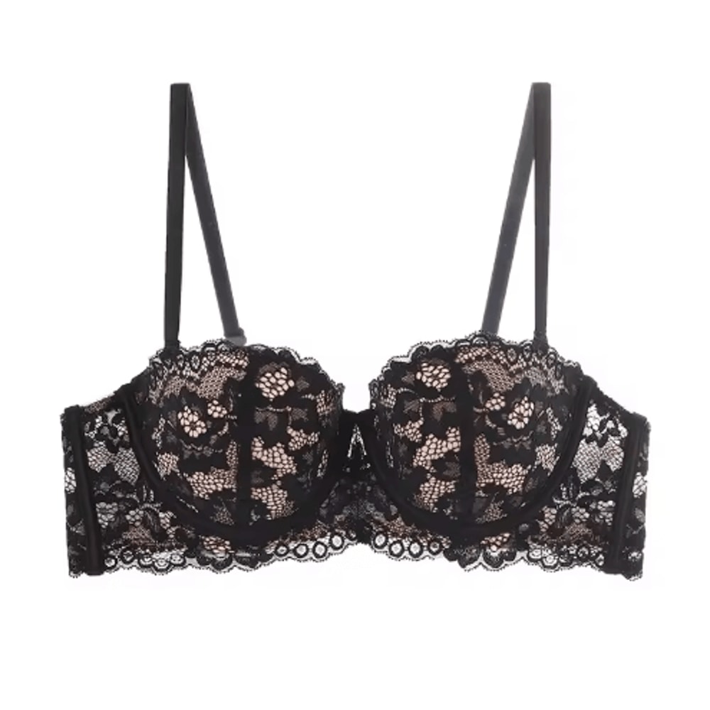 Floral Lace Half Cup Push Up Underwire Bra 1