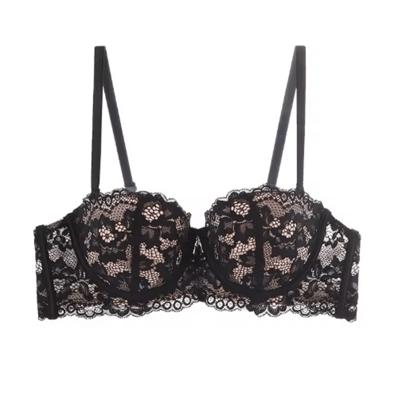 Floral Lace Half Cup Push Up Underwire Bra 1