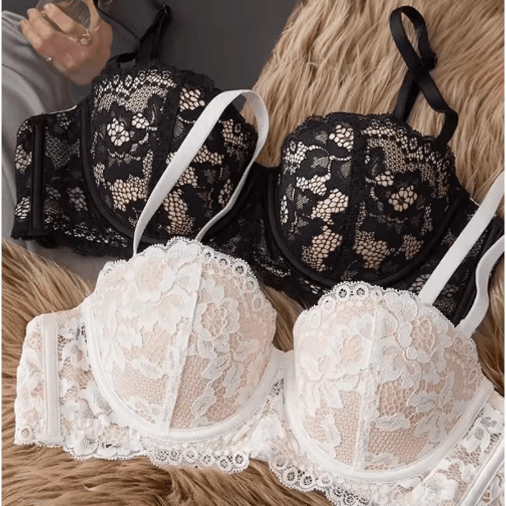 Floral Lace Half Cup Push Up Underwire Bra 4
