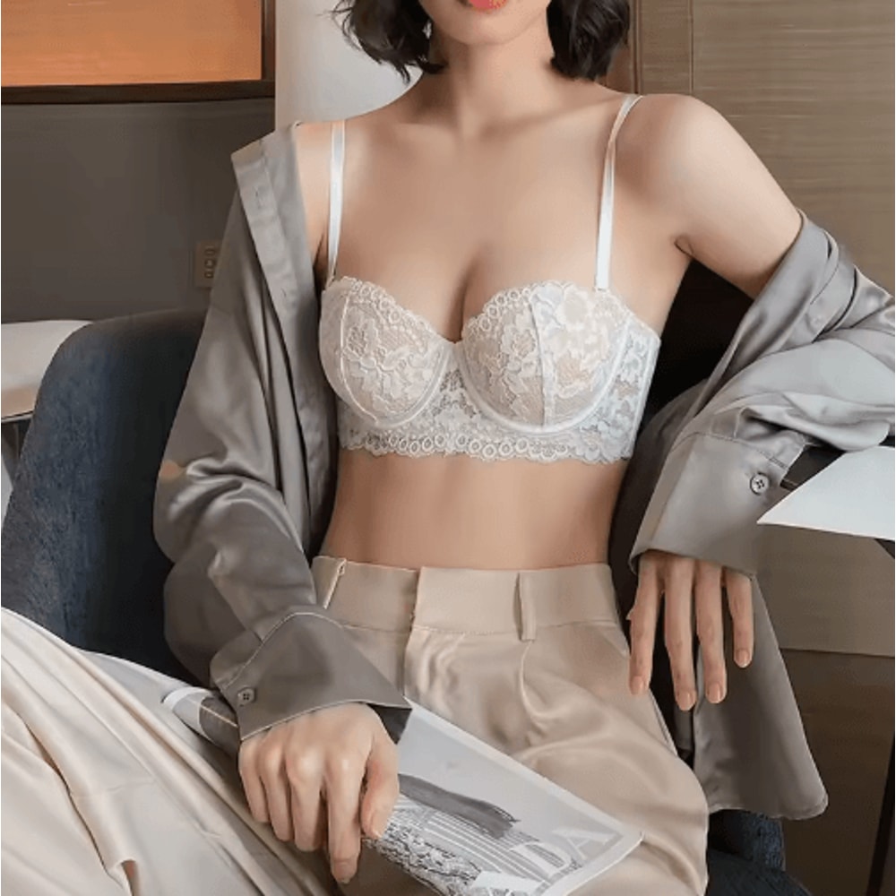 Floral Lace Half Cup Push Up Underwire Bra 0