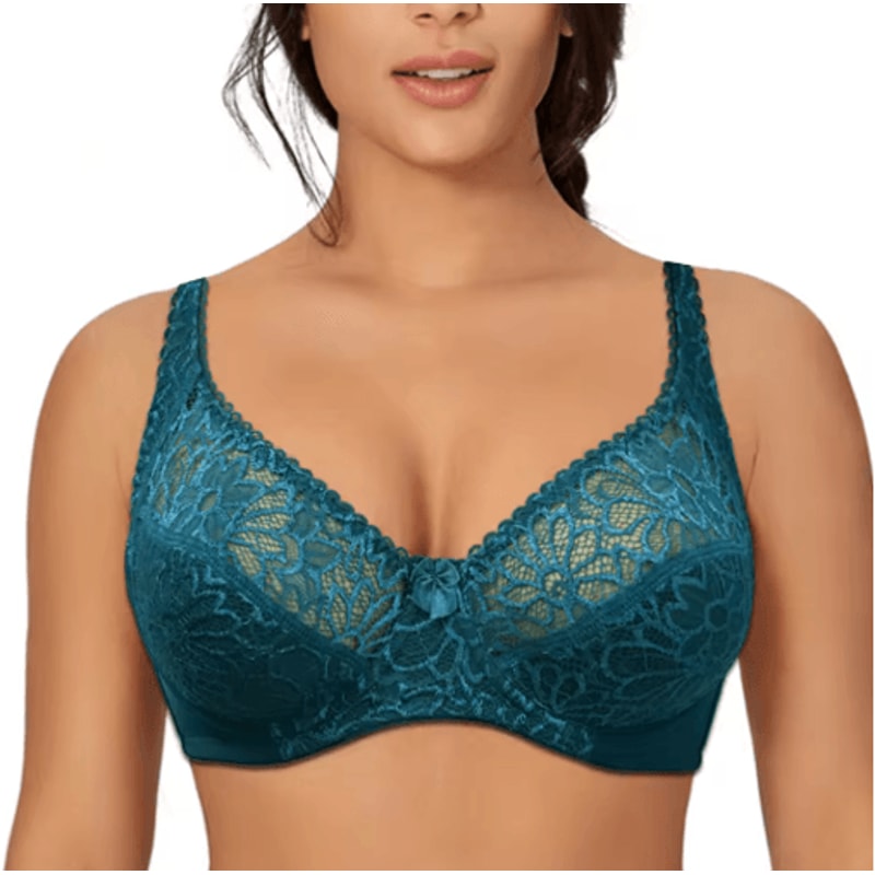 UltraThin Deep V Sheer Plus Size Lace Underwire Bra 0