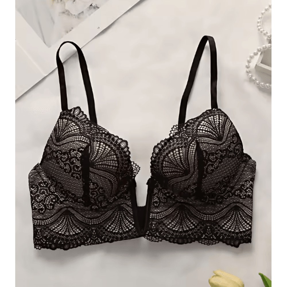 Elegant VNeck Lace Underwire Push Up Bra For B Cup 1