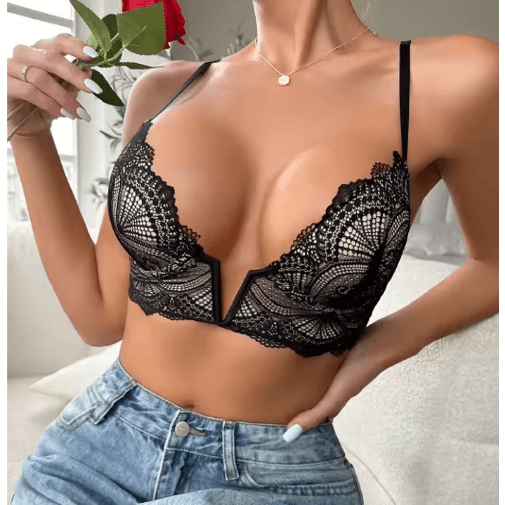 Elegant VNeck Lace Underwire Push Up Bra For B Cup 2
