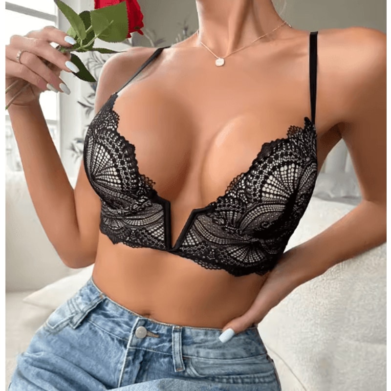 Elegant VNeck Lace Underwire Push Up Bra For B Cup 2