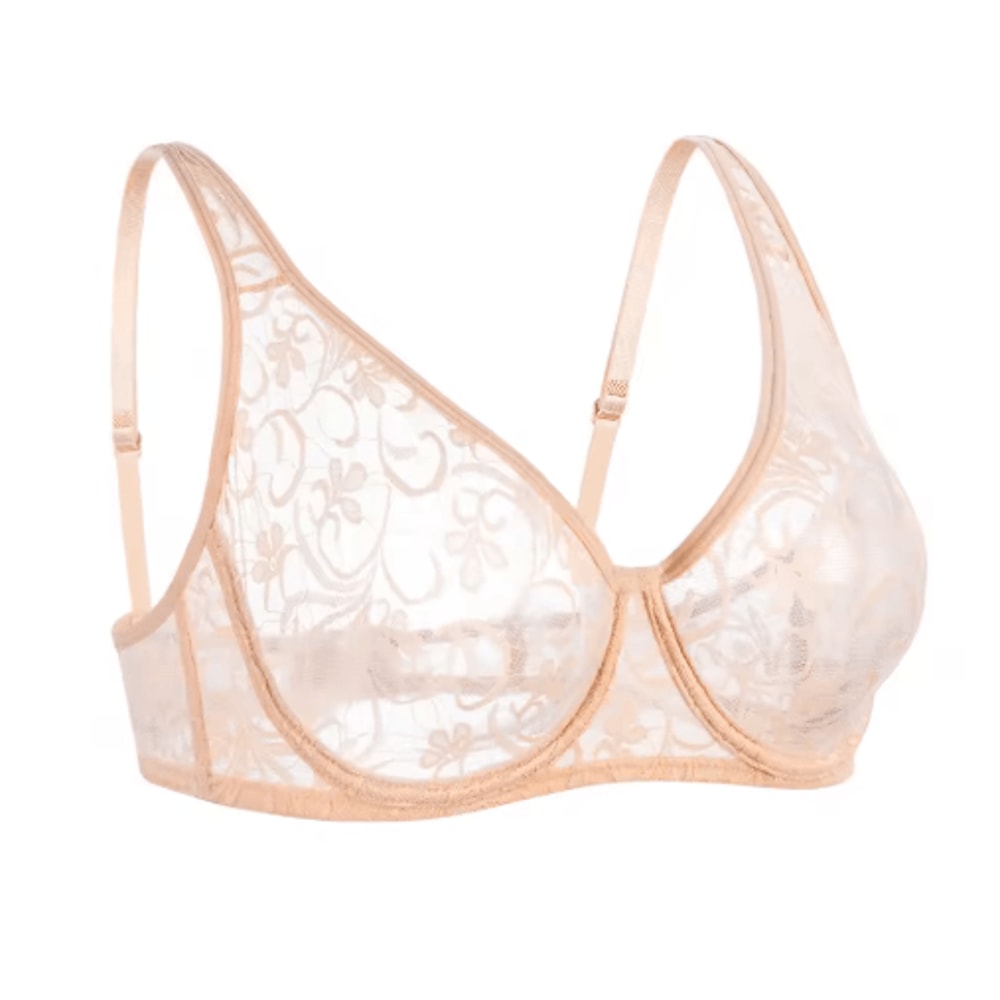 Plus Size Underwired Embroidered Lace Bra With Elegant Hollow Detail 5