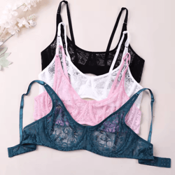 plus size underwired embroidered lace bra with elegant hollow detail