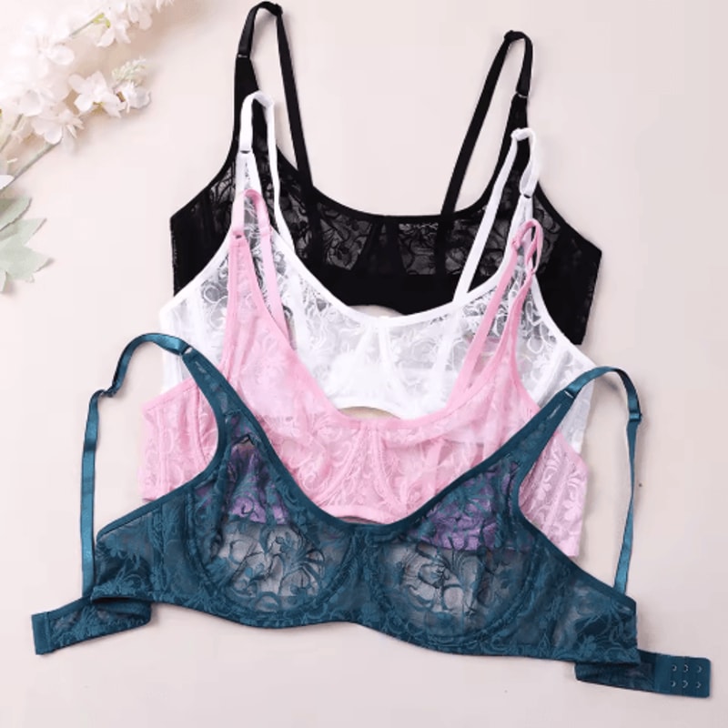 Plus Size Underwired Embroidered Lace Bra With Elegant Hollow Detail 0