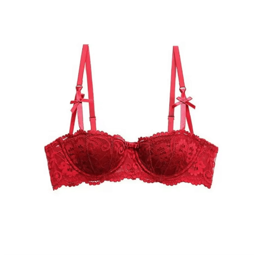 French Style Half Cup Push Up Lace Bra With Deep V Design 1
