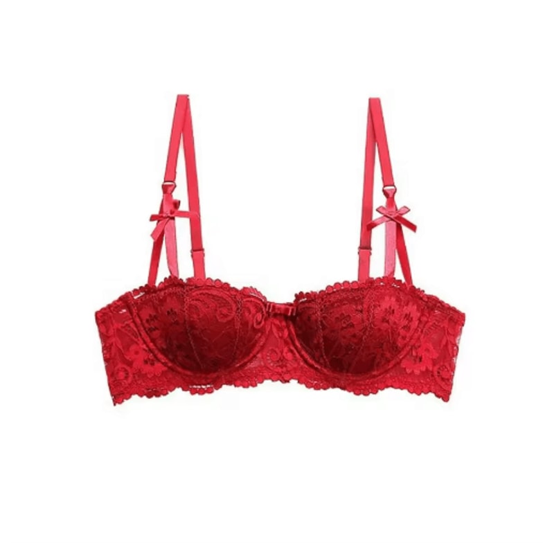 French Style Half Cup Push Up Lace Bra With Deep V Design 1