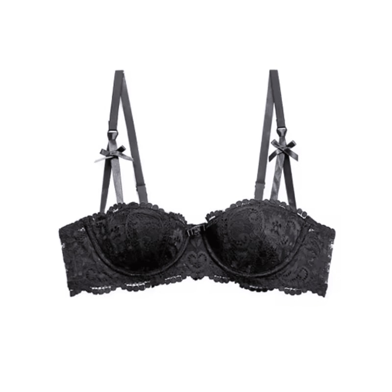 French Style Half Cup Push Up Lace Bra With Deep V Design 2