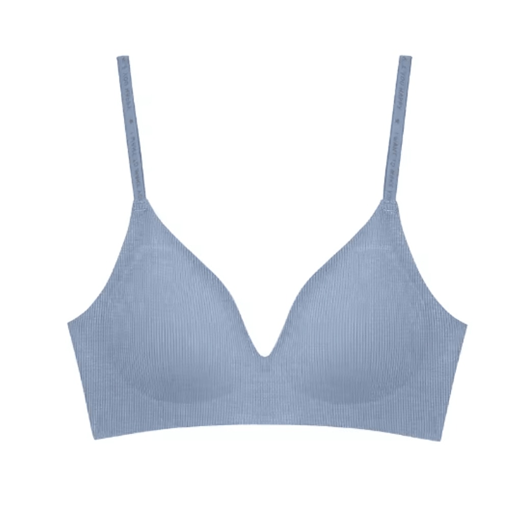 FINETOO Deep V Wireless Padded Bralette With Trendy Stripe Knit 1