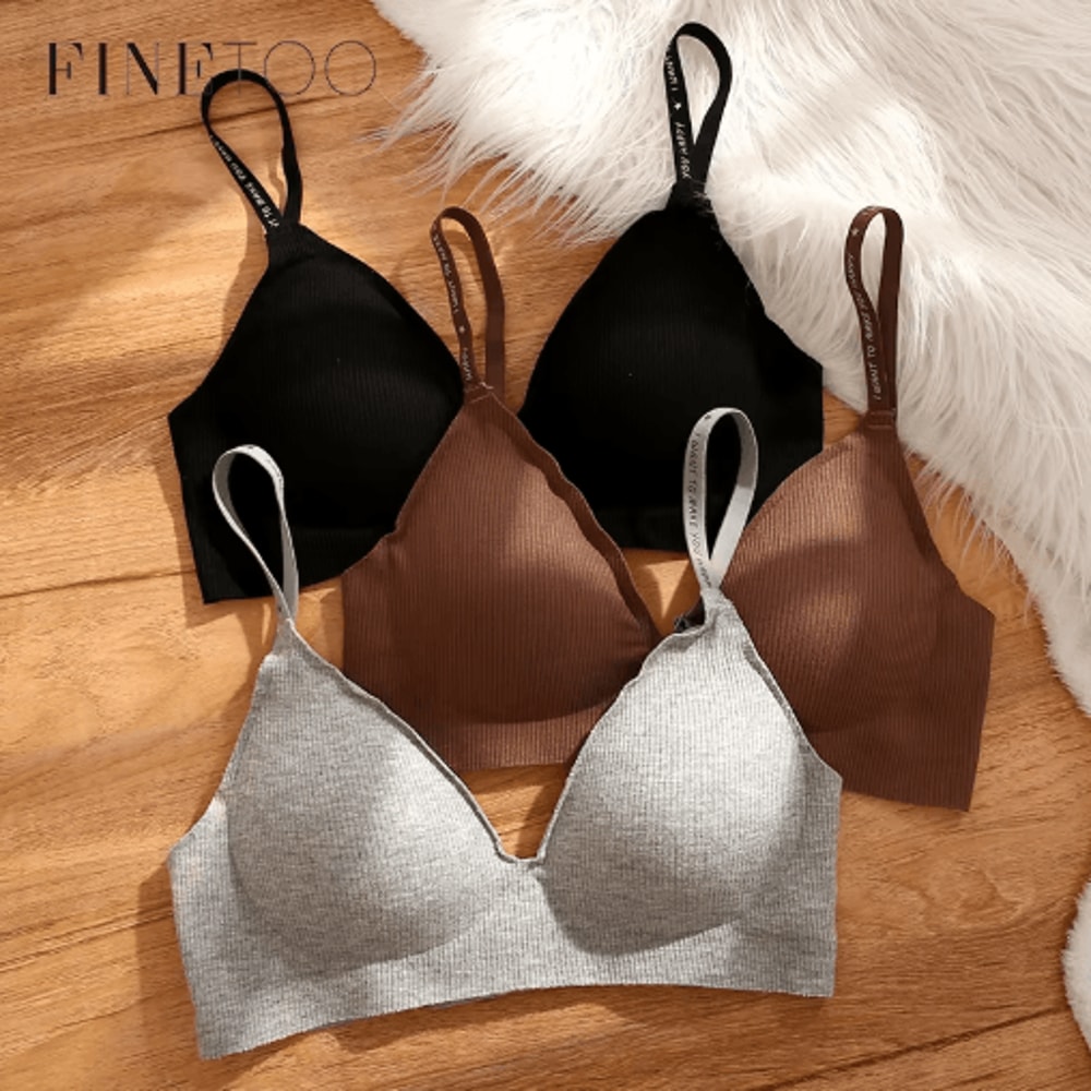 FINETOO Deep V Wireless Padded Bralette With Trendy Stripe Knit 8