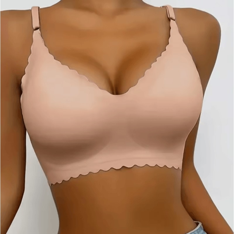 Ice Silk Seamless Wirefree Padded Bra With Wavy Edge Design 10
