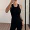 Solid Fitted Round Neck Knit Tank Top For Effortless Summer Style 3