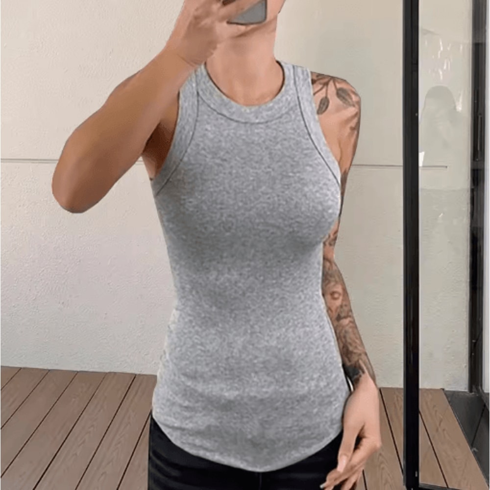 Solid Fitted Round Neck Knit Tank Top For Effortless Summer Style 7
