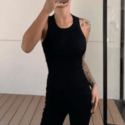 solid fitted round neck knit tank top for effortless summer style