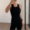 Solid Fitted Round Neck Knit Tank Top For Effortless Summer Style 0