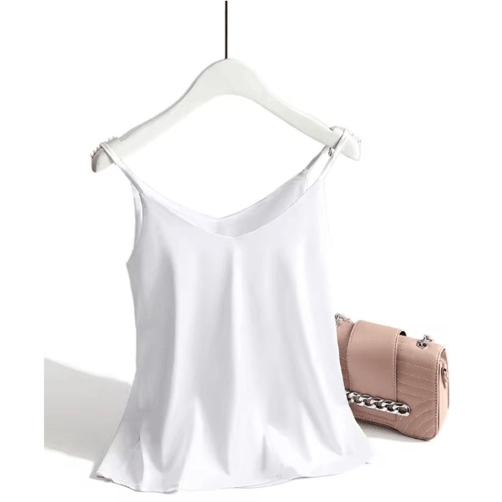 AOSSVIAO Satin Silk Halter V Neck White Spaghetti Strap Cami 2026 8
