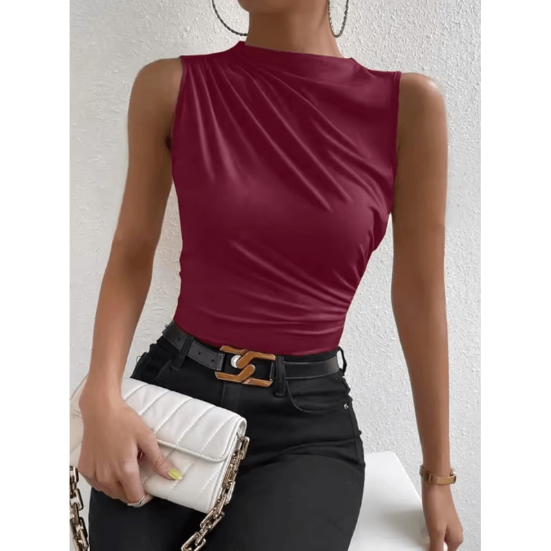 Mock Neck Ruched Sleeveless Tank Top Summer 2024 Y2K Street Style 1