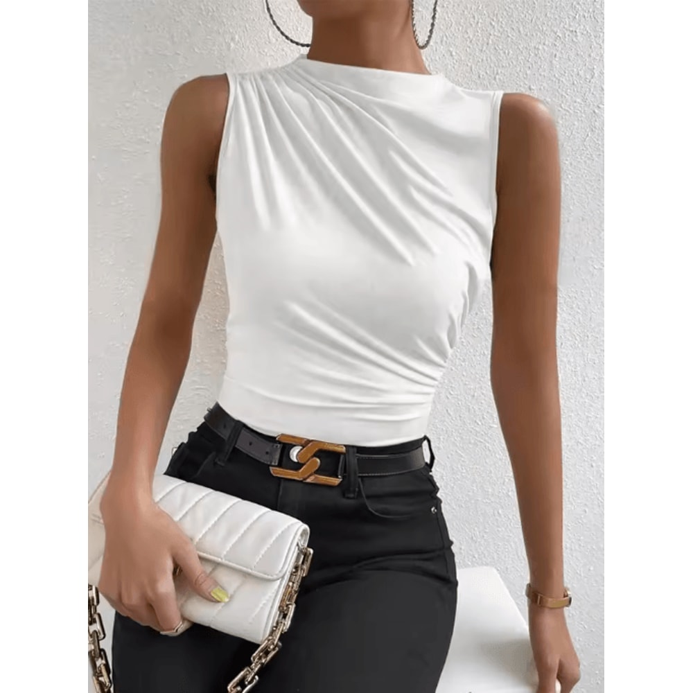 Mock Neck Ruched Sleeveless Tank Top Summer 2024 Y2K Street Style 2