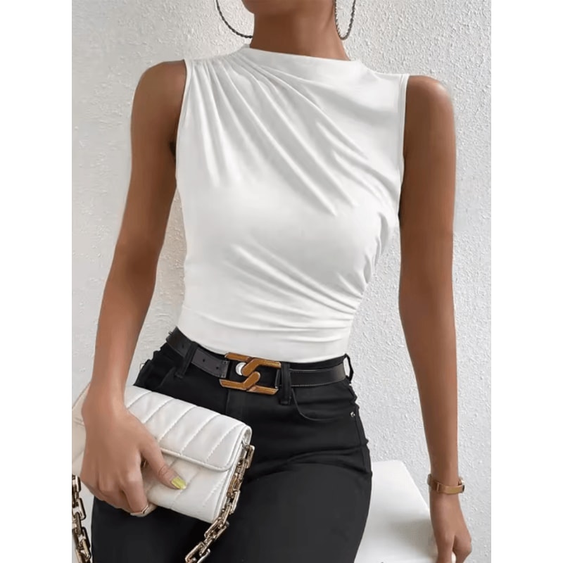 Mock Neck Ruched Sleeveless Tank Top Summer 2024 Y2K Street Style 2