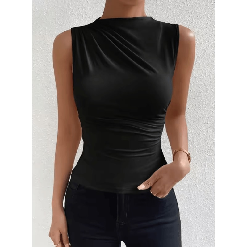 Mock Neck Ruched Sleeveless Tank Top Summer 2024 Y2K Street Style 3
