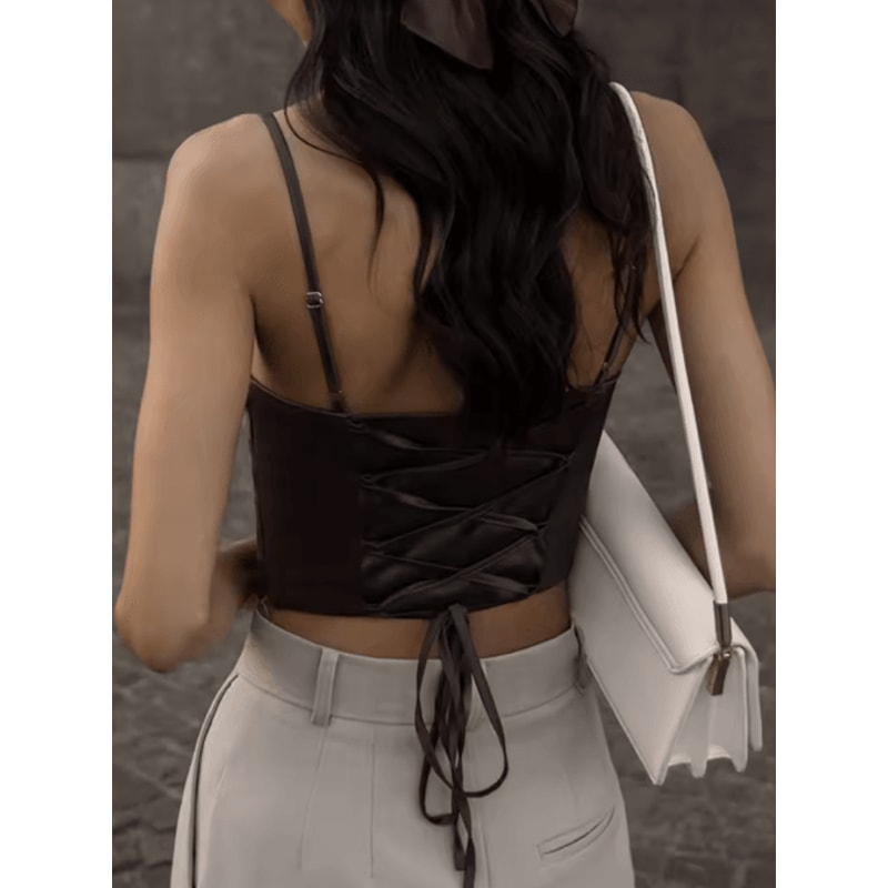 Backless Lace Up Spaghetti Strap Crop Top For Party And Street Style 3